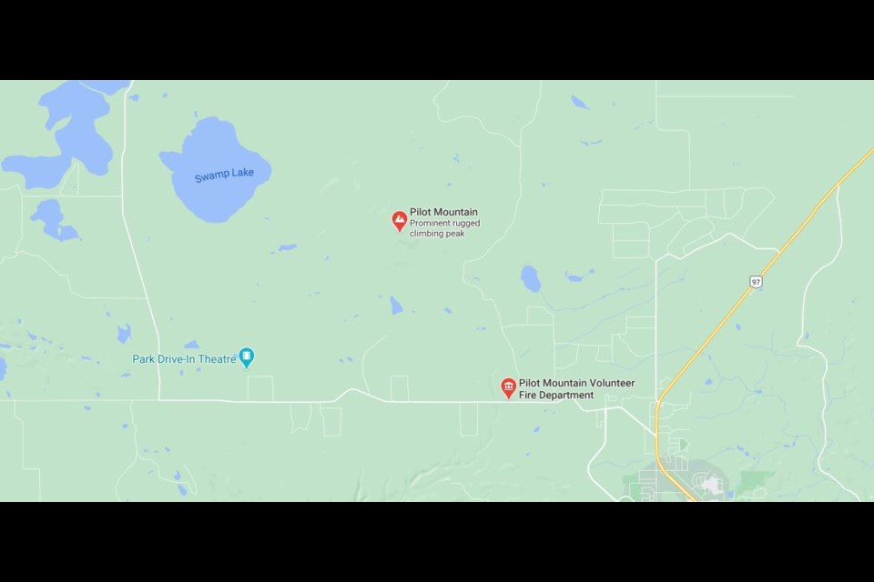 Pilot Mountain is located 20 km northwest of Prince George. (via Google Maps)