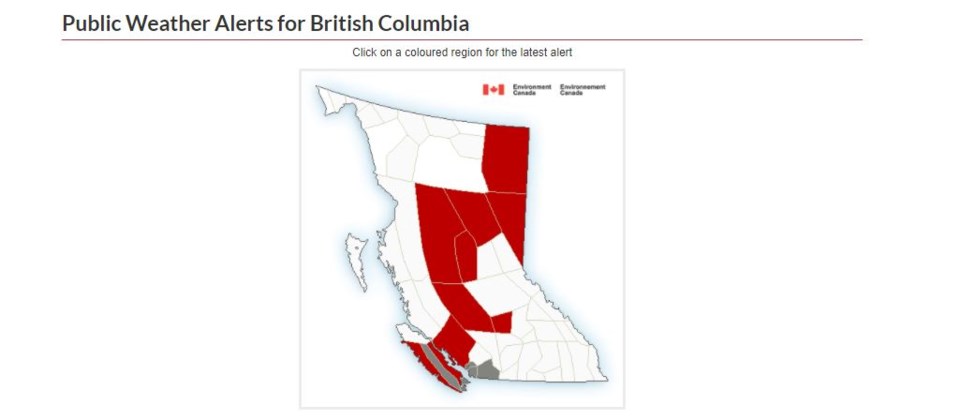 Environment Canada snowfall warnings - Nov. 16, 2020