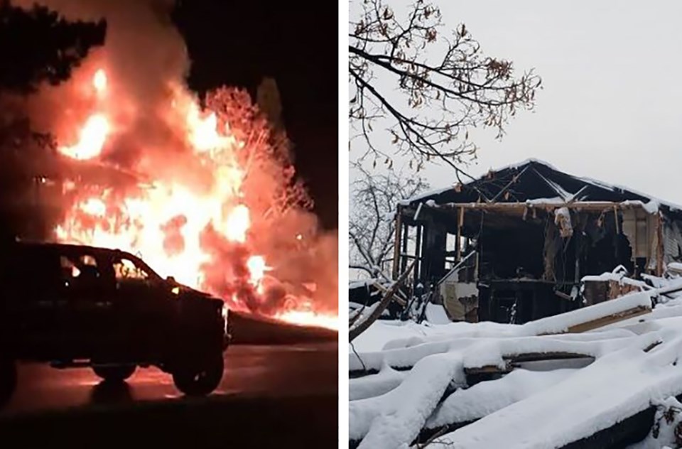 The fire in Oct. 2019 and the property as it looks now. (via file photo/City of Prince George)