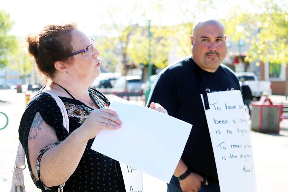 Nancy Long and her husband Sean Greco addressed those in attendance at a rally in protest of the increase of crime in Prince George. (via Jess Fedigan)