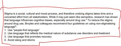 Adapted from Broyles L et al. Confronting Inadvertent Stigma and Pejorative Language in Addiction Scholarship: A Recognition and Response.