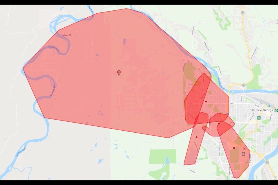 An outage on July 16, 2019 left thousands of Prince George customers without power (via BC Hydro)