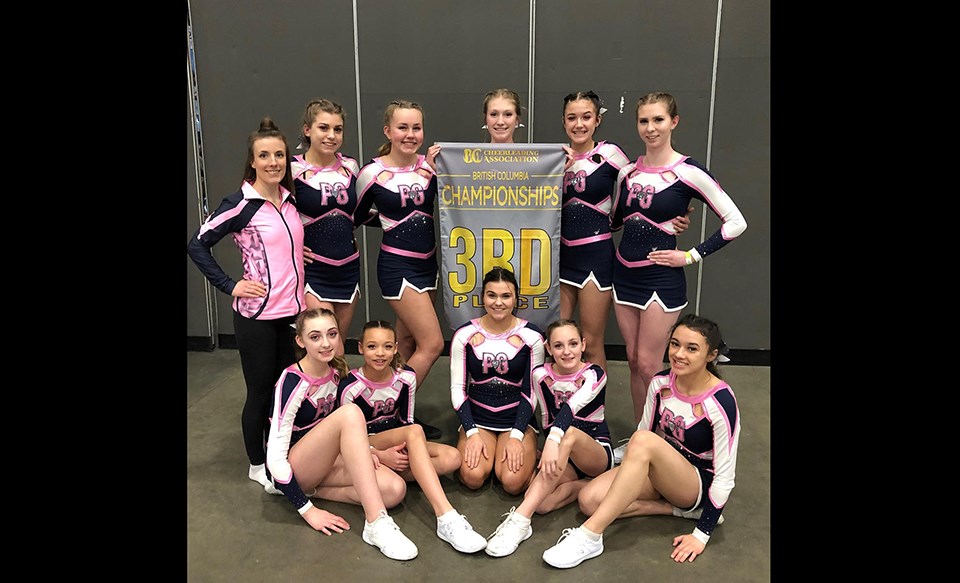 Prince George All-Stars Cheer's senior squad, known as Conquer, finished third at the 2020 BC Provincial Cheerleading Championships in Vancouver. (via PG All-Stars Cheer)