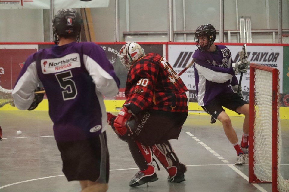 Northland Nissan Assault against the Mackenzie Lumberjacks in 2019 Prince George Senior Lacrosse playoffs (via Kyle Balzer)