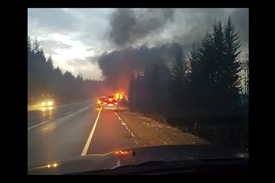 Highway 97 truck fire near Hixon causes Shaw service outage in Prince George (via Submitted)