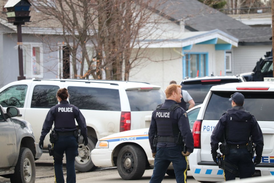 Police officers tending to situation on Tamarack Street in Prince George (via Kyle Balzer)