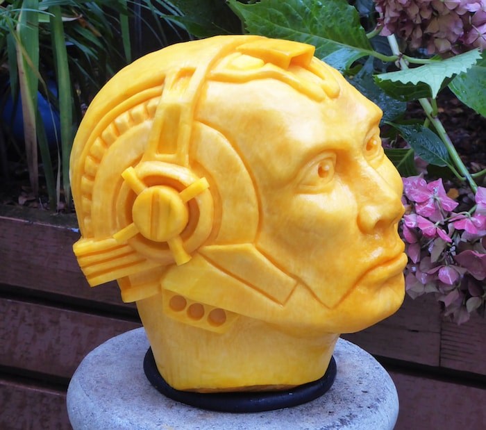 Self-taught 3D carver Clive Cooper turns pumpkins into all sorts of things, including cyborgs. (via Clive Cooper)