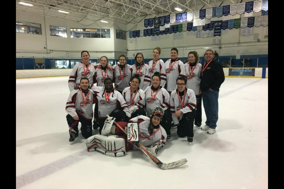 Prince George's 18+ co-ed Ringette team after winning silver at the 2018 provincials in Richmond (via Facebook/PG Ringette)