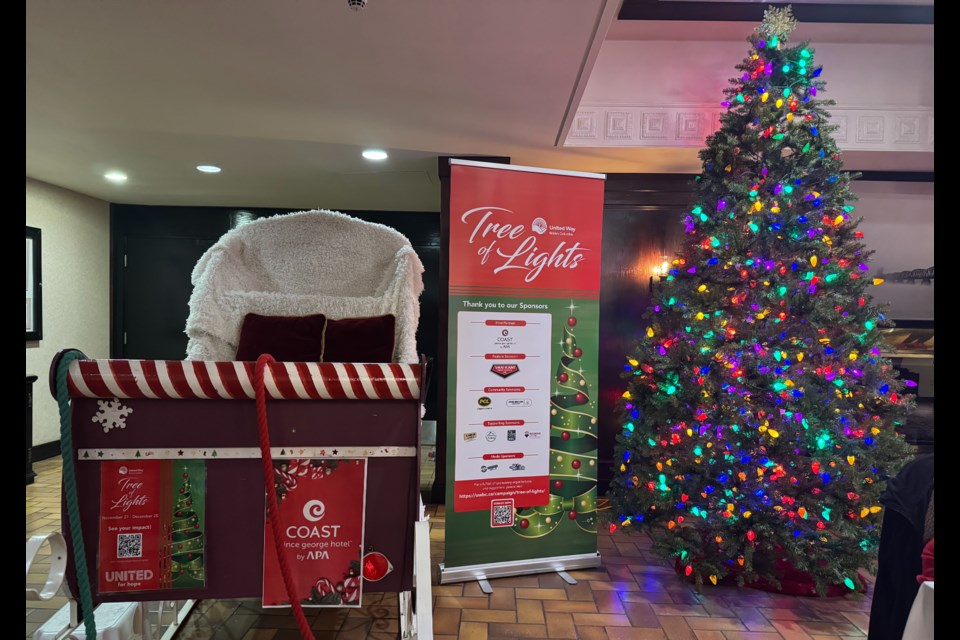 The United Way Tree of Lights was set up at the Coast Prince George Hotel. In the weeks leading up to Christmas it was gradually lit as donations came in.