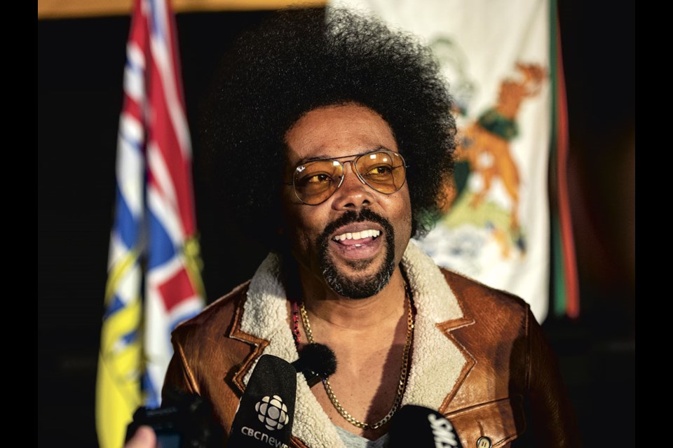 Acclaimed singer, songwriter and producer Alex Cuba is interviewed after receiving a Honorary Doctor of Laws Degree from UNBC during Friday's convocation at the Charles Jago Northern Sports Centre.