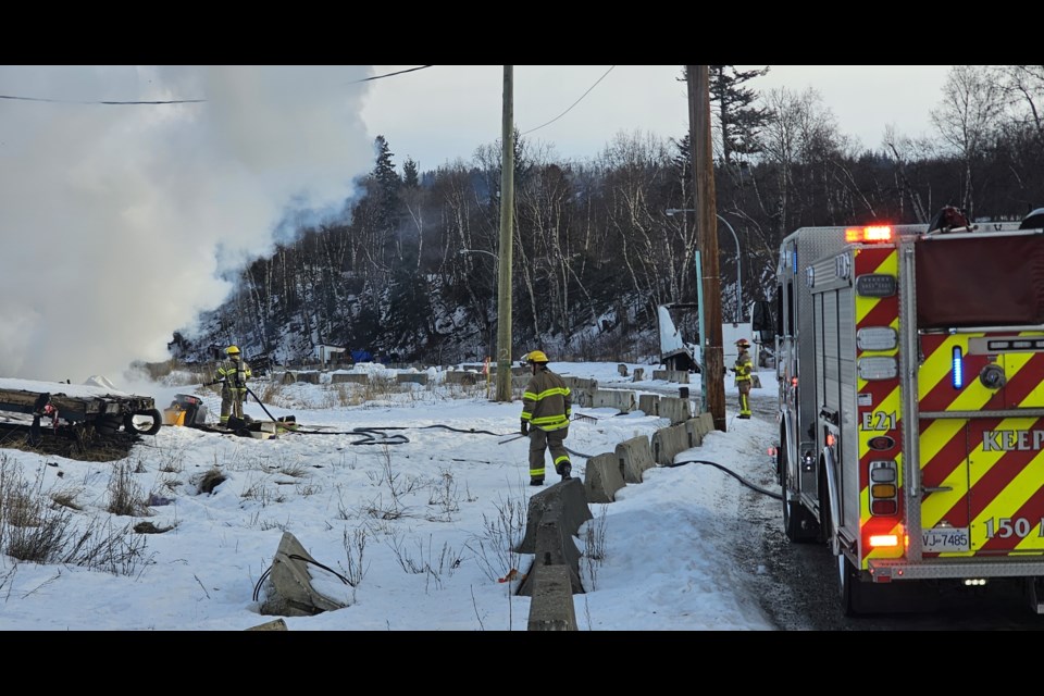 The fire broke out around 1 p.m. at Moccasin Flats on Saturday, Jan. 18, 2025 in Prince George, BC.