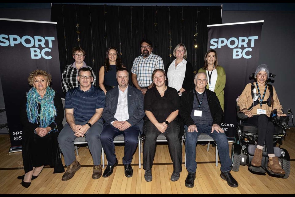 The recipients of the Sport BC’s Community Sport Hero Awards pose for a group picture following the event at the Prince George Convention and Civic Centre Thursday, Oct. 24, 2024.