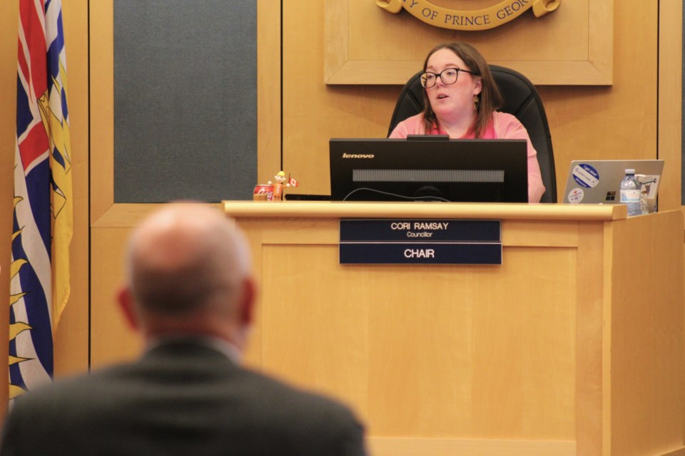 Chair Cori Ramsay asks a question of KPMG representative Corey Naphtali at the Wednesday, Feb. 25, 2025 meeting of Prince George's Standing Committee on Finance and Audit at city hall.