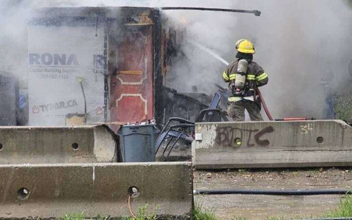 Fire crews tackle a blaze at Moccasin Flats on Monday, May 27, 2024 in Prince George, B.C.