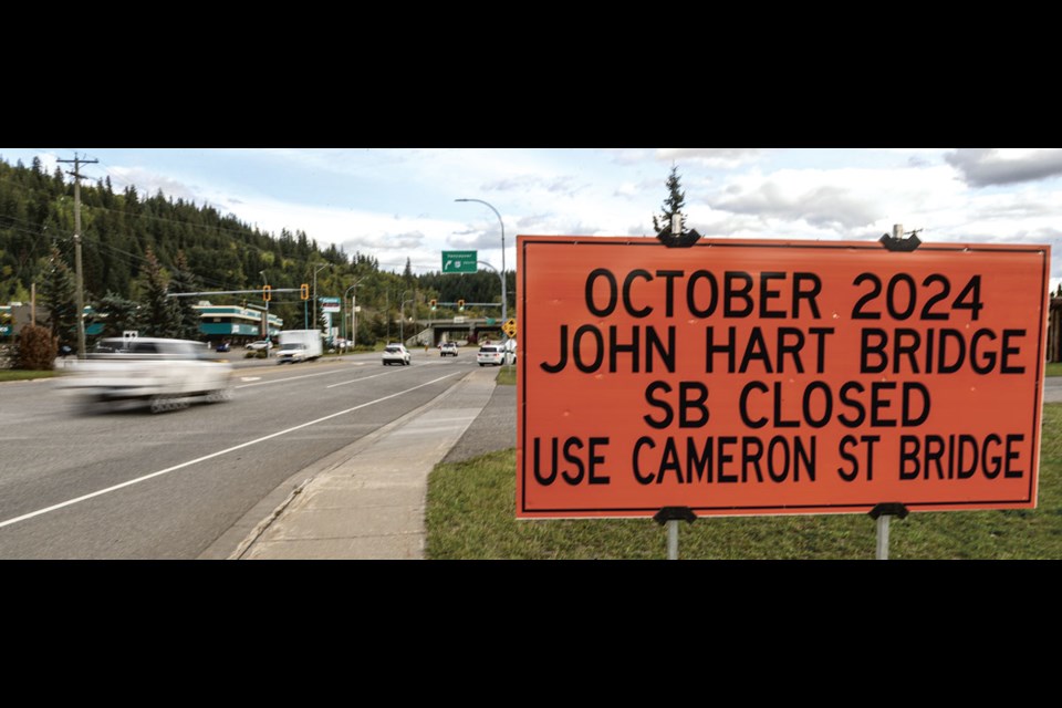 Signs are up warning commuters of the pending John Hart Bridge closure taking effect Oct. 1 and directing them to other routes. The bridge will be closed for a week to allow crews to repair a partially blocked sewer mainline and is expected to be closed throughout October.