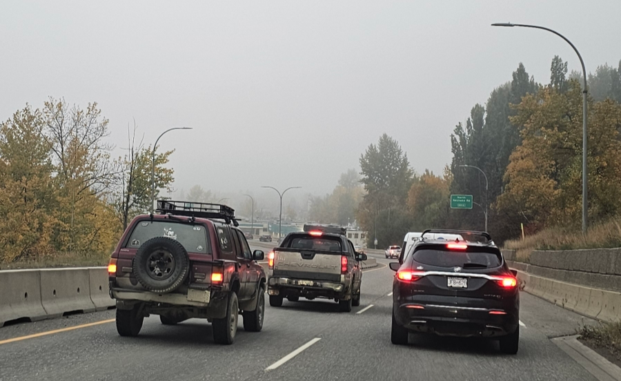 All south bound lanes on the John Hart Bridge are closed on Wednesday, Oct. 9, 2024 in Prince George, BC. Motorists were forced to find other routes.