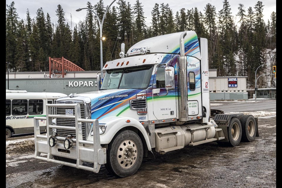 A dual-fuel Hydra Energy truck that combines hydrogen and diesel is on display at the BC Natural Resources Forum at the Prince George Convention and Civic Centre.