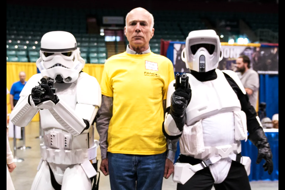 Battlestar Galactica actor Michael Hogan is well protected with Legion 501 guards on either side of him when he came to Prince George in May 2015 for the inaugural Northern FanCon.