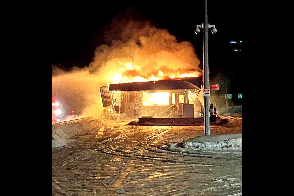 This was the scene of an early-morning fire at the Red Rock Inspection Station along Highway 97, 30 kilometres south of Prince George.