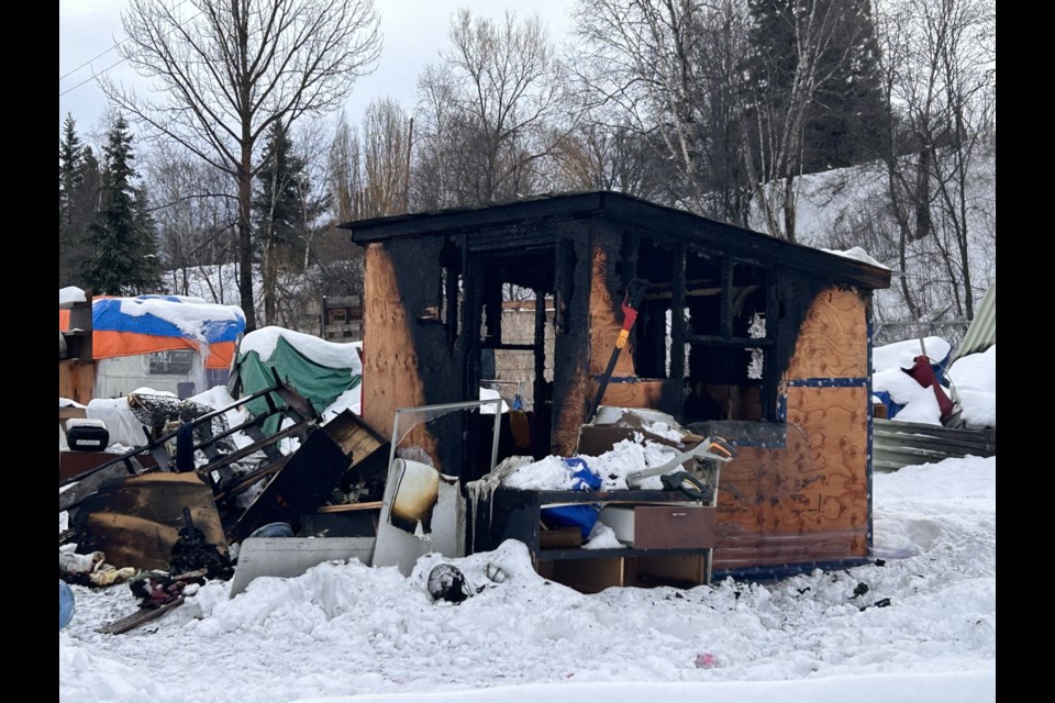 A tiny home structure has burned down in the Moccasin Flats encampment. 