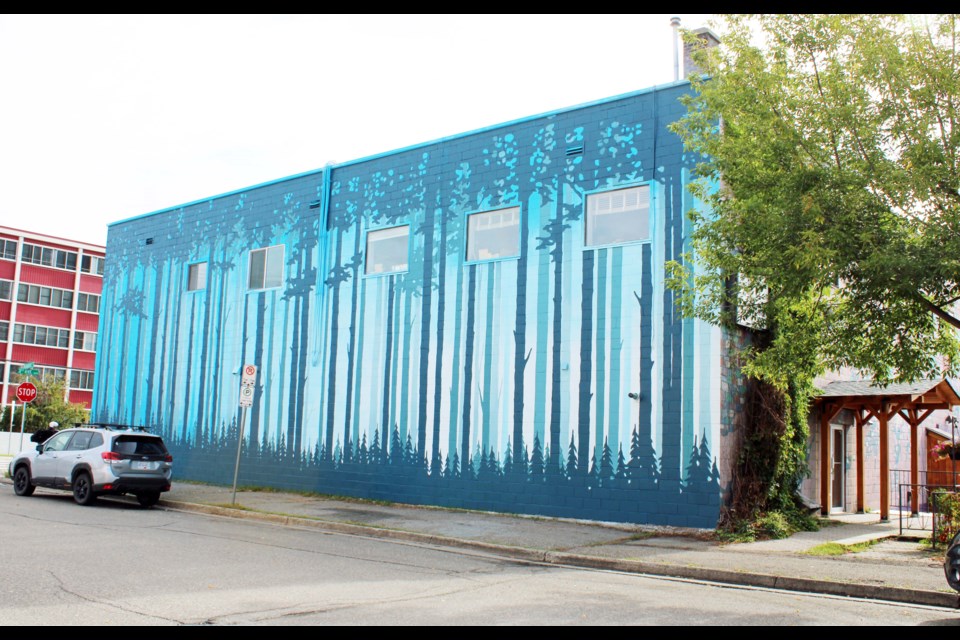 Mural artist Hans Saefkow od created this forest-themed piece of public artwork on the west wall of Books & Company bookstore in downtown Prince George.