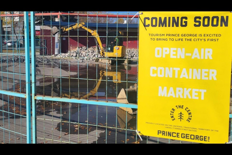 The sign has gone up as preparations are underway at Canada Games Plaza to make way for a new skating rink and open-air container market that will open in time for the Festival of Trees.