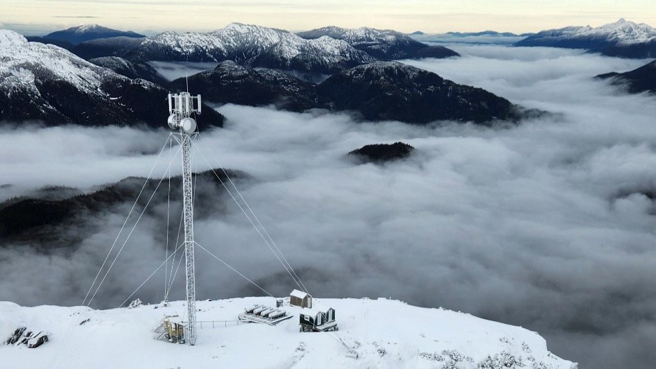 A mountain top wireless cell tower was switched on Monday as part of Rogers Communications cellular network that connects Highway 16 from Prince George to Prince Rupert.