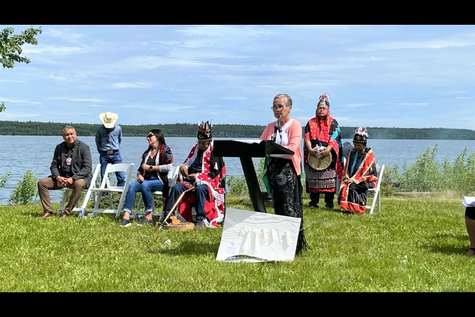 Chief Corrina Leween CSFS Board President at Tachick Lake ground breaking ceremony,