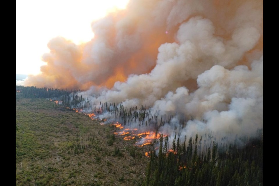 Fires west and northwest of Prince George continue to bring smoke and poor air quality to the region. This photo shows a planned ignition to help fight the Tatuk Lake wildfire south of Vanderhoof.