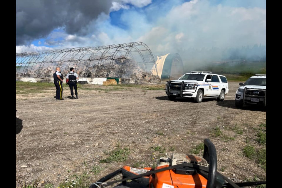 Police and fire crews were called to a Vanderhoof-area ranch owned by John and Karen Kochel after two sheds full of hay were set on fire. early Wednesday morning. Arson is suspected.