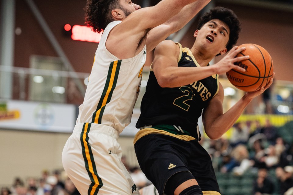 Regina Cougars  Men's Basketball vs UNBC Timberwolves at Centre for Kinesiology, Health & Sport on Jan 12, 2024.