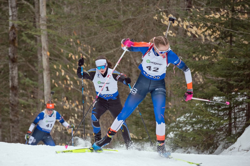 Iona Cadell on her way to winning the youth women's pursuit Monday at the Biathlon Canada national championships pursuit in Valcartier, Que.