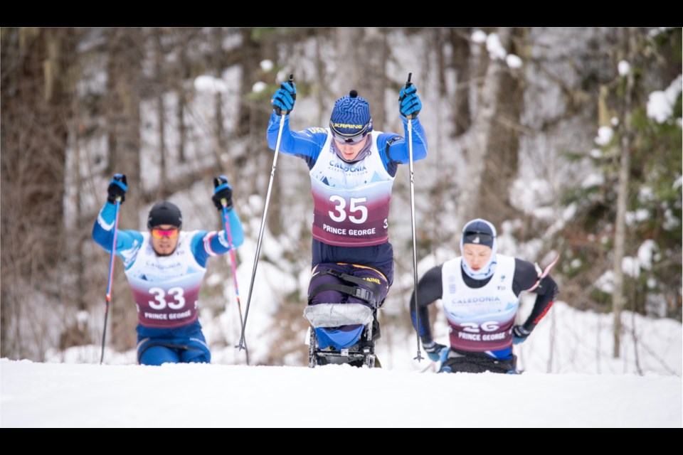 Sitting skiers compete in the 2024 Para Biathlon World Cup finals in March 2024 at Otway Nordic Centre in Prince George. 