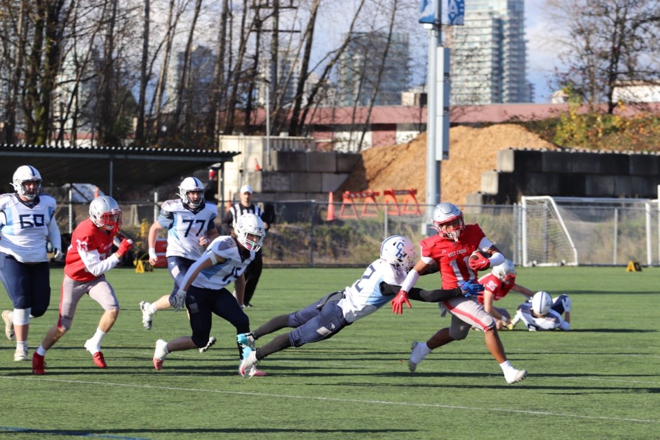 The College Heights Cougars defeated the Holy Cross Crusaders 22-15 Friday in a BC High School Football quarterfinal playoff Friday in Burnaby.