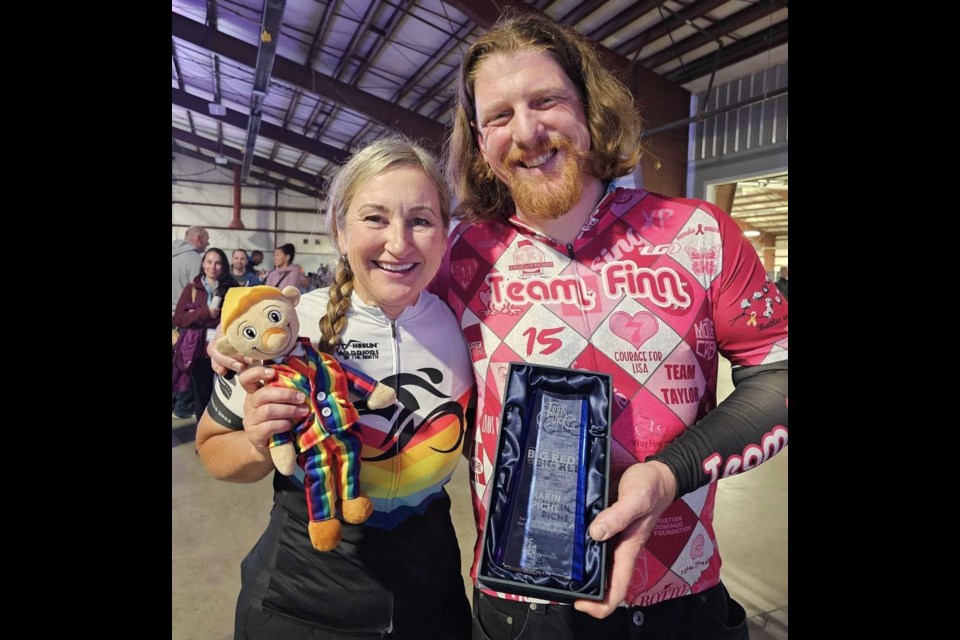 Karin Piche, founder and captain of the Wheelin' Warriors of the North, received the Big Red Award during the Tour de Cure, where cyclists rode 200km over two days to raise funds for the BC Cancer Foundation. The award was given to Piche for being 'the heart and soul of the Tour de Cure'.