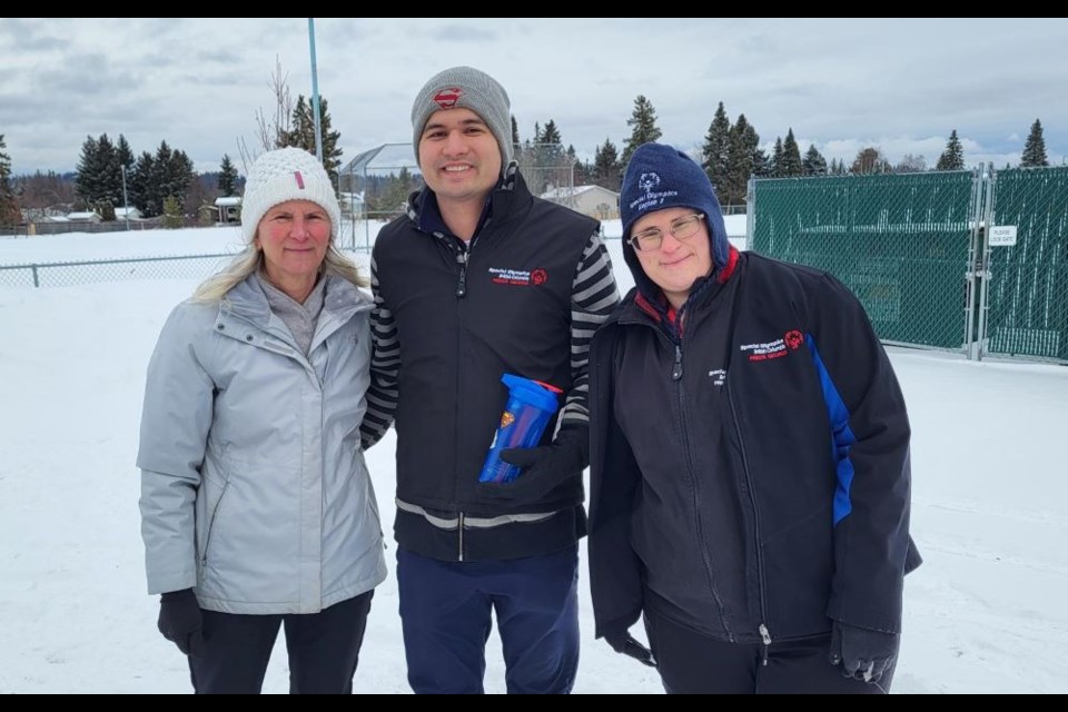Coach Wilma VanHage, left, is seen here with snowshoe racers David Dunn and Marinka VanHage who are going to the Special Olympics Canada Winter Games in Calgary beginning on Feb. 27.