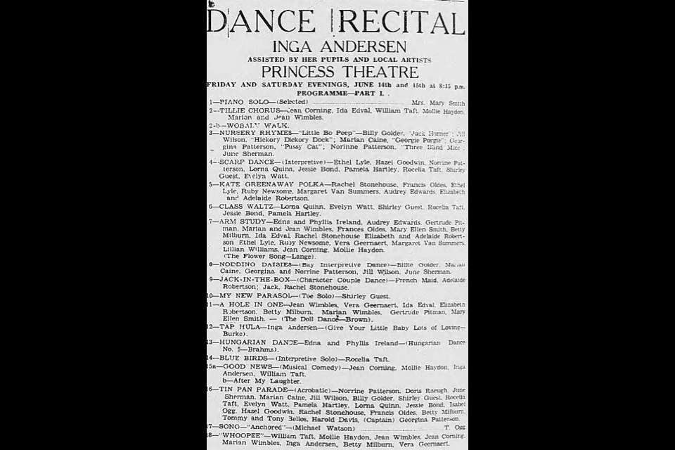 Entertainer Inga Andersen made many appearances in the pages of The Citizen over the years, incluiding this clipping from 1929.