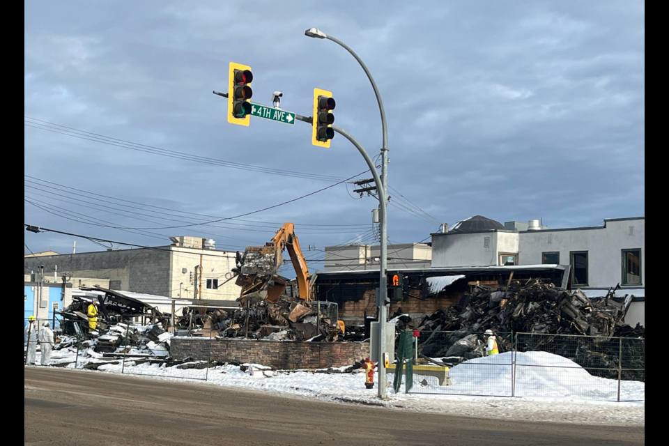 Crews work to determine the cause of the 4th Ave fire  BC on Tuesday, Jan 28, 2025 in Prince George