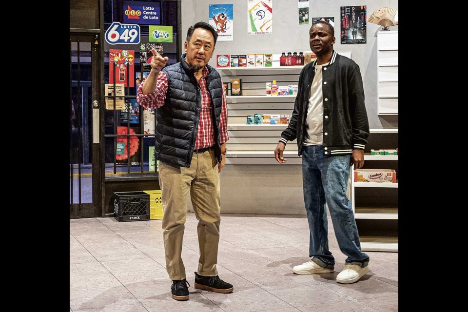 James Yi as Appa (left) and Toronto actor Jason Pilgrim appear in the Theatre Northwest production of Kim's Convenience which Yi also directs. The second play in TNW's Main Stage series opens Nov. 21 and runs until Dec. 18.