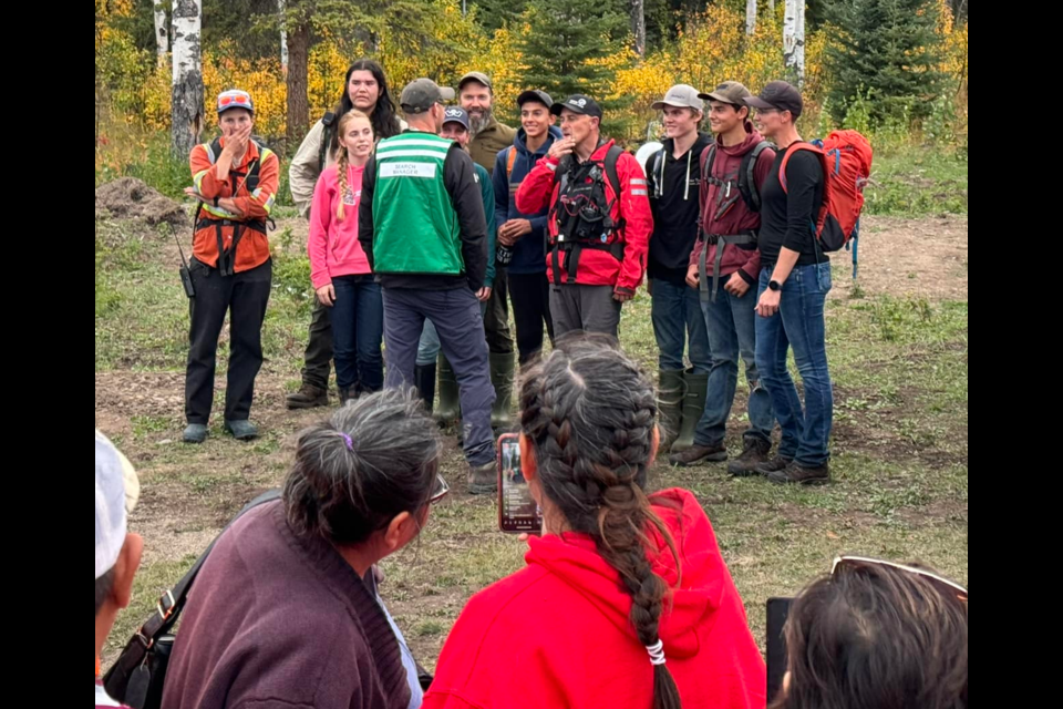 A photo posted to Facebook Sunday, Sept. 22 shows the team of volunteer searchers who reportedly found Oaklynn Schweder, 6, near Burns Lake.