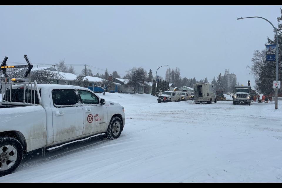 Crews work on a gas leak on 15th Avenue on Friday, Jan. 31, 2025 in Prince George, BC.