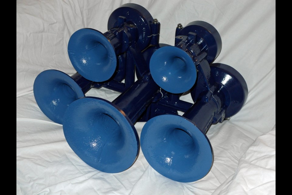 This is an example of a Nathan M5 Airchime train horn. One such horn was stolen from a train a the Central BC Railway and Forestry Museum in Prince George on the weekend.