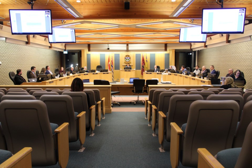 Prince George city council listens to a remote presentation about last year's public feedback on amendments to the official community plan during a Feb. 3, 2025, meeting on the second floor of city hall.