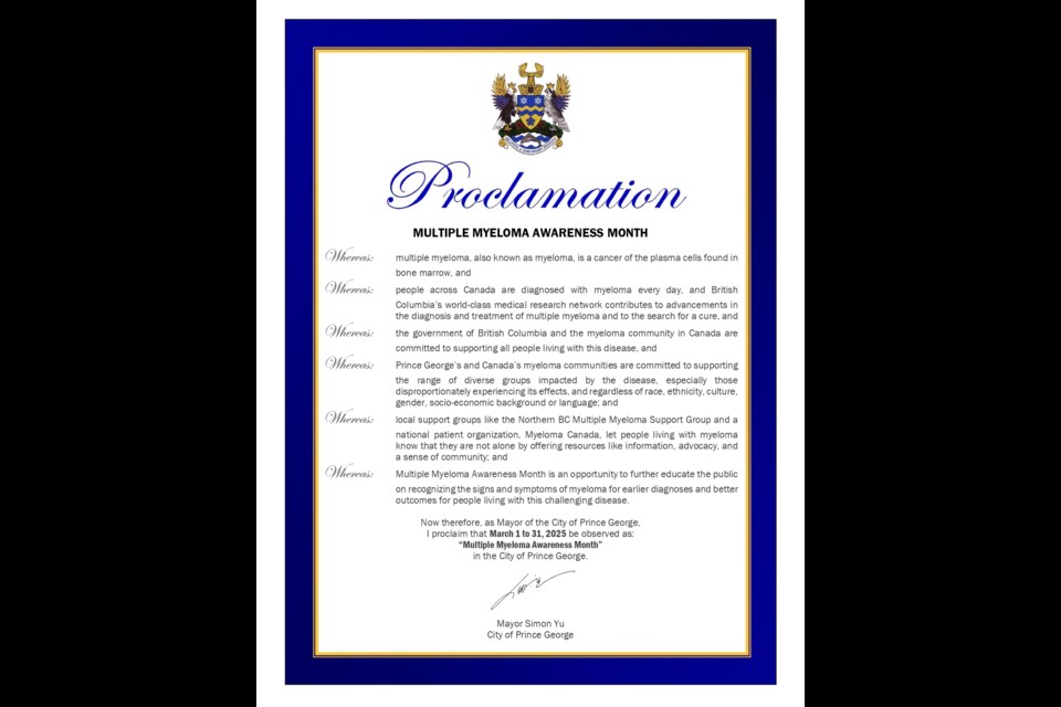 This is Mayor Simon Yu's proclamation that March is Multiple Myeloma month.