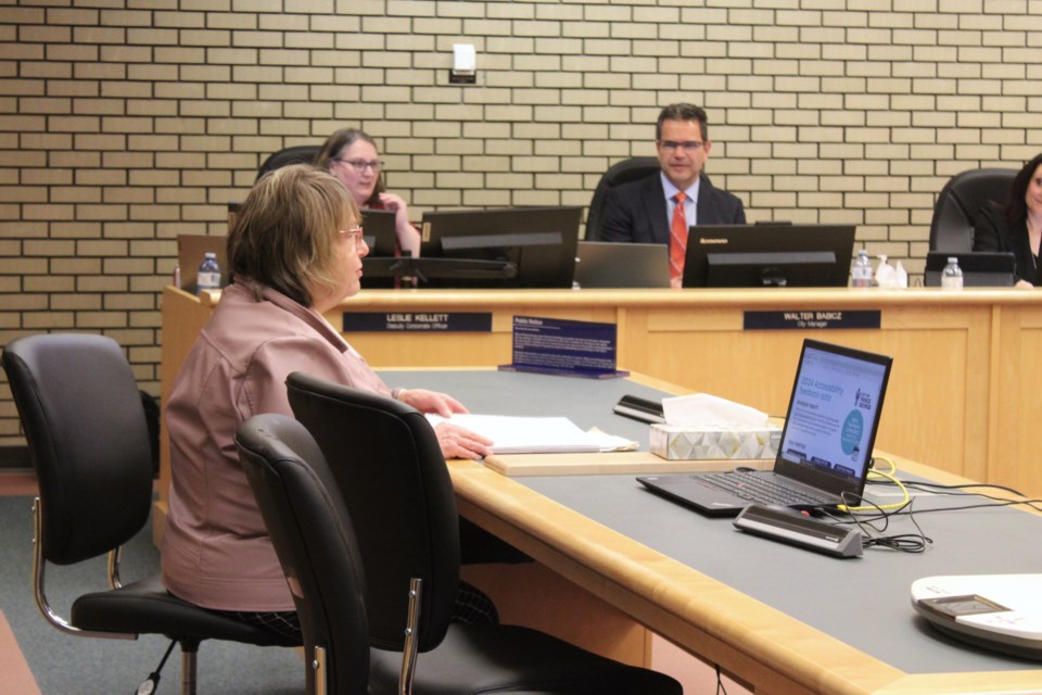 Susan Grattan speaks in opposition to the elimination of a restrictive covenant on 4114 Balsum Crescent during a public hearing at the Monday, March 10, 2025 Prince George city council meeting.