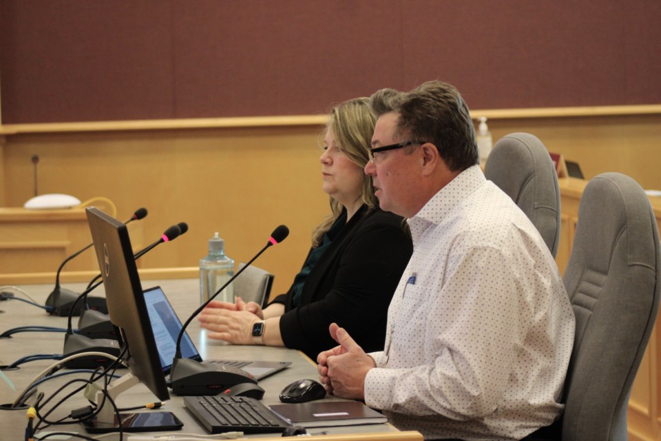 Northern Health representatives Michael Hofer and Sherri Tillotson give a capital budget presentation to the Fraser-Fort George Regional Hospital District board at 155 George St. on Thursday, Feb. 20, 2025.