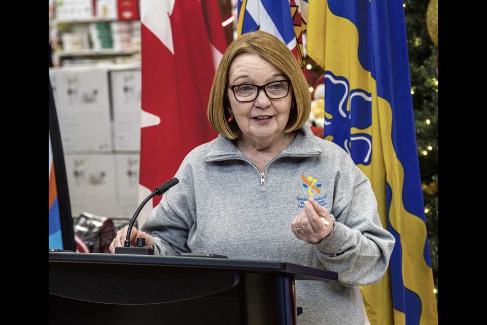 Former MLA Shirley Bond, director of public relations for the 2025 Special Olympics BC  Summer Games to be held in Prince George July 10 to 13, 2025, speaks at the launch of the Games at Canadian Tire Tuesday. 