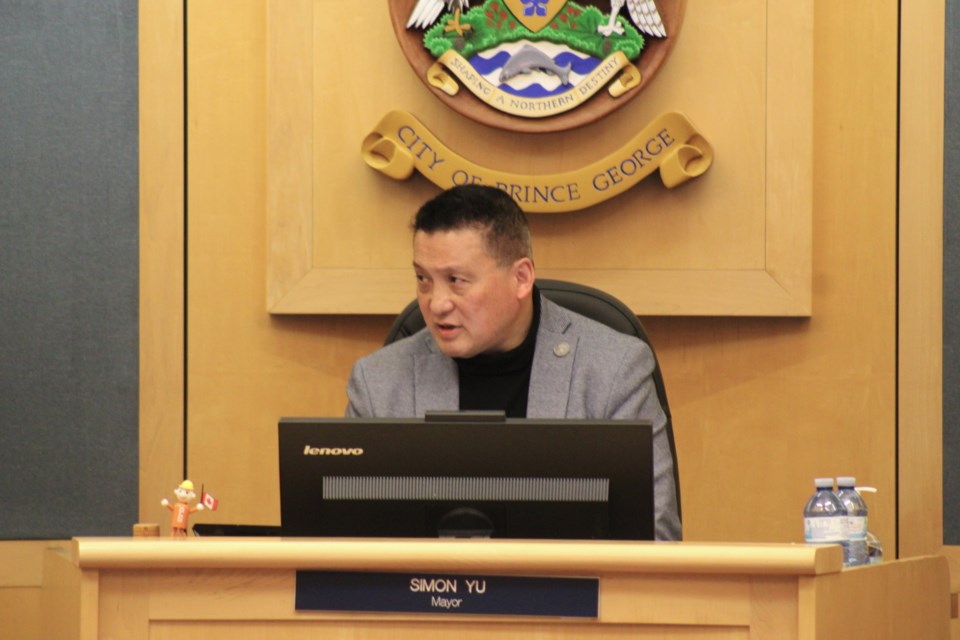 Mayor Simon Yu attempts to convince his colleagues to support a motion to have the city apply to a Federation of Canadian Municipalities climate change mitigation program partnering with municipalities in Tunisia at a special council meeting on Wednesday, March 5, 2025. The motion was defeated by a narrow five to four vote.