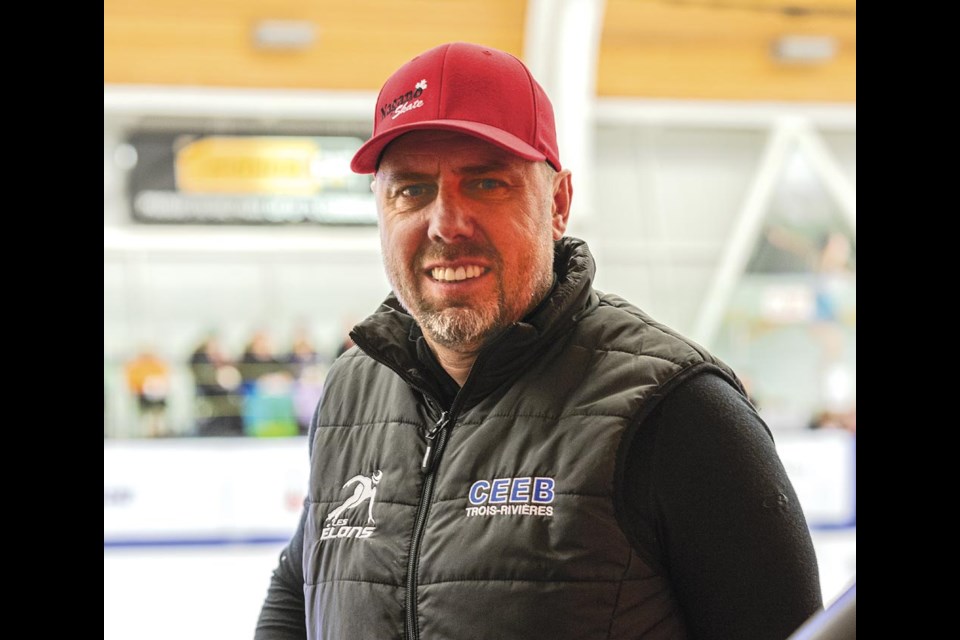 Speed skating coach Eric Bedard brought several skaters from his Les Élans de Trois-Rivières club in Quebec to the Canadian Junior Open short track meet in Prince George, Jan 11-12, 2025.