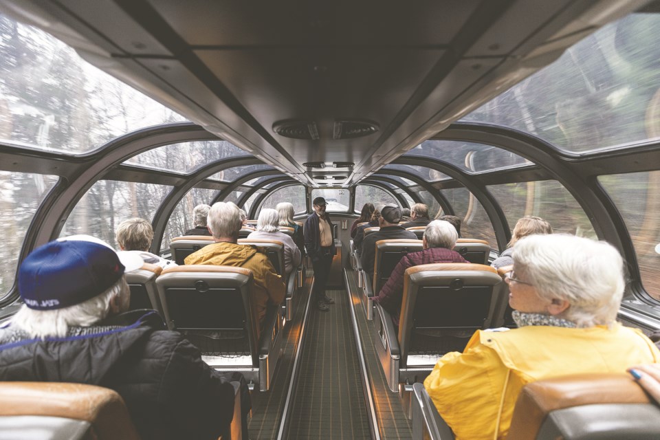 During the train trip from Prince George to Dome Creek there's a Dome Car that offers incredible view as the train winds its way through the forest and old town sites.